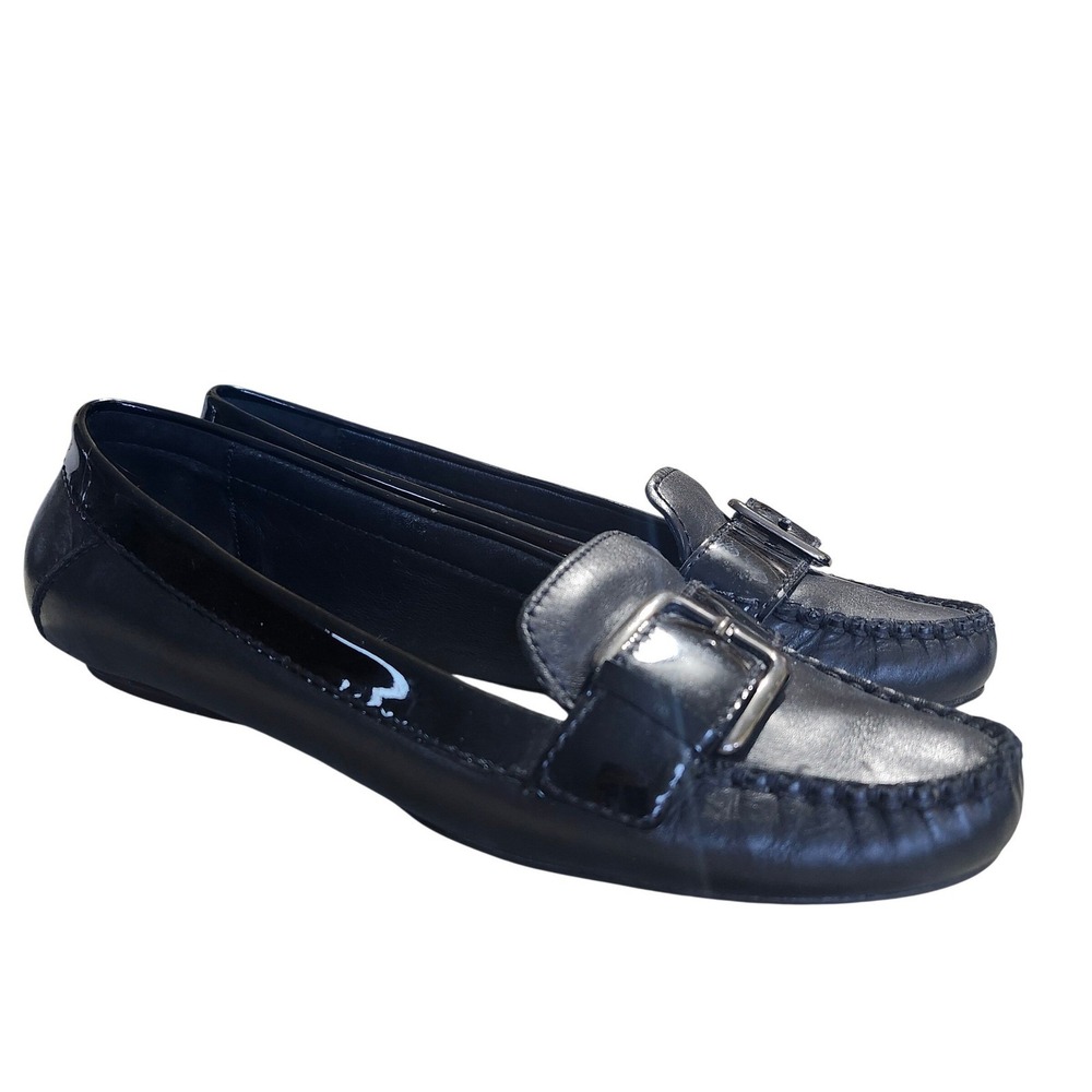 Cole Haan Loafers Womens 8B Black Leather Patent Big Buckle D25947 Flats Casuals